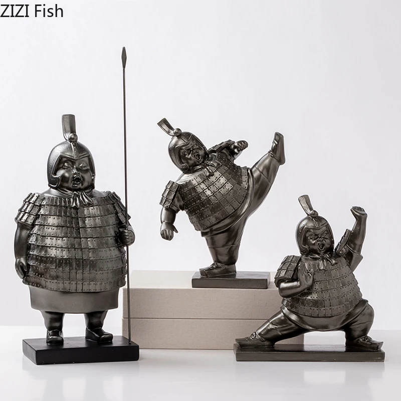 

Статуэтка в китайском стиле, абстрактная фигурка, толстая, Скульптура солдата, Терракотовая, ретро, для гостиной, украшение столешницы