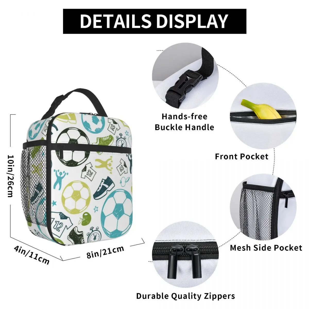 

Football Lunch Bag for Women Men Large Insulated Lunch Box with Water Bottle Holder and Pockets