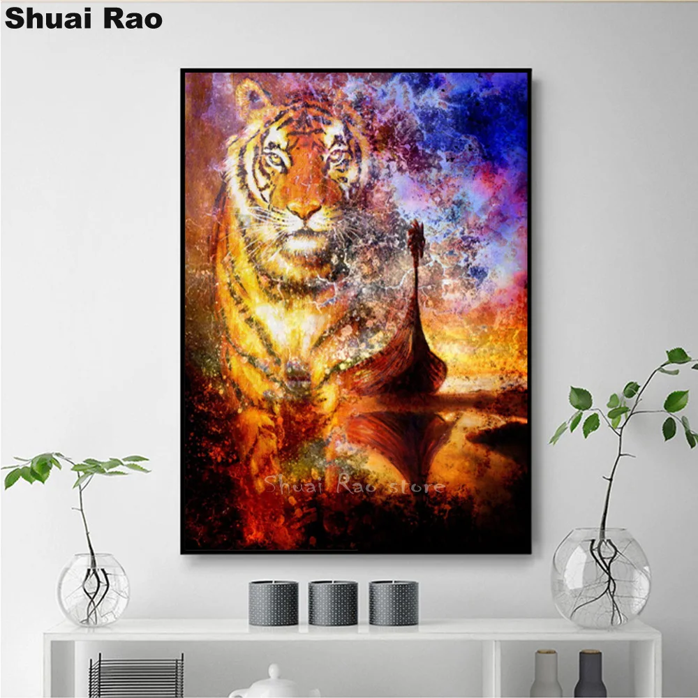 Тигровая лодка Алмазная вышивка полная квадратная Смола картина крестиком 5 d