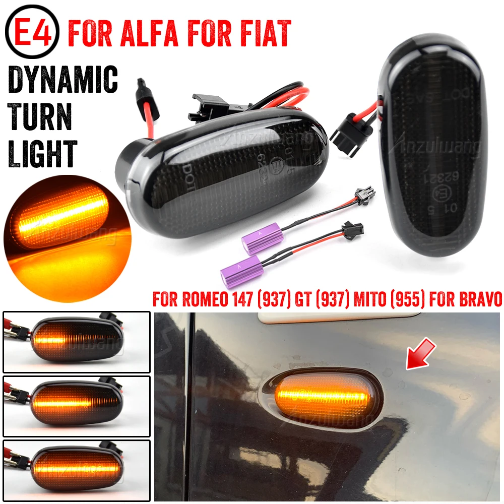 

2XFor Alfa Romeo Mito 955 For Alfa Romeo Mito 147 GT 937 Fiat Bravo Dynamic LED Side Marker Light Arrow Turn Signal Blinker Lamp