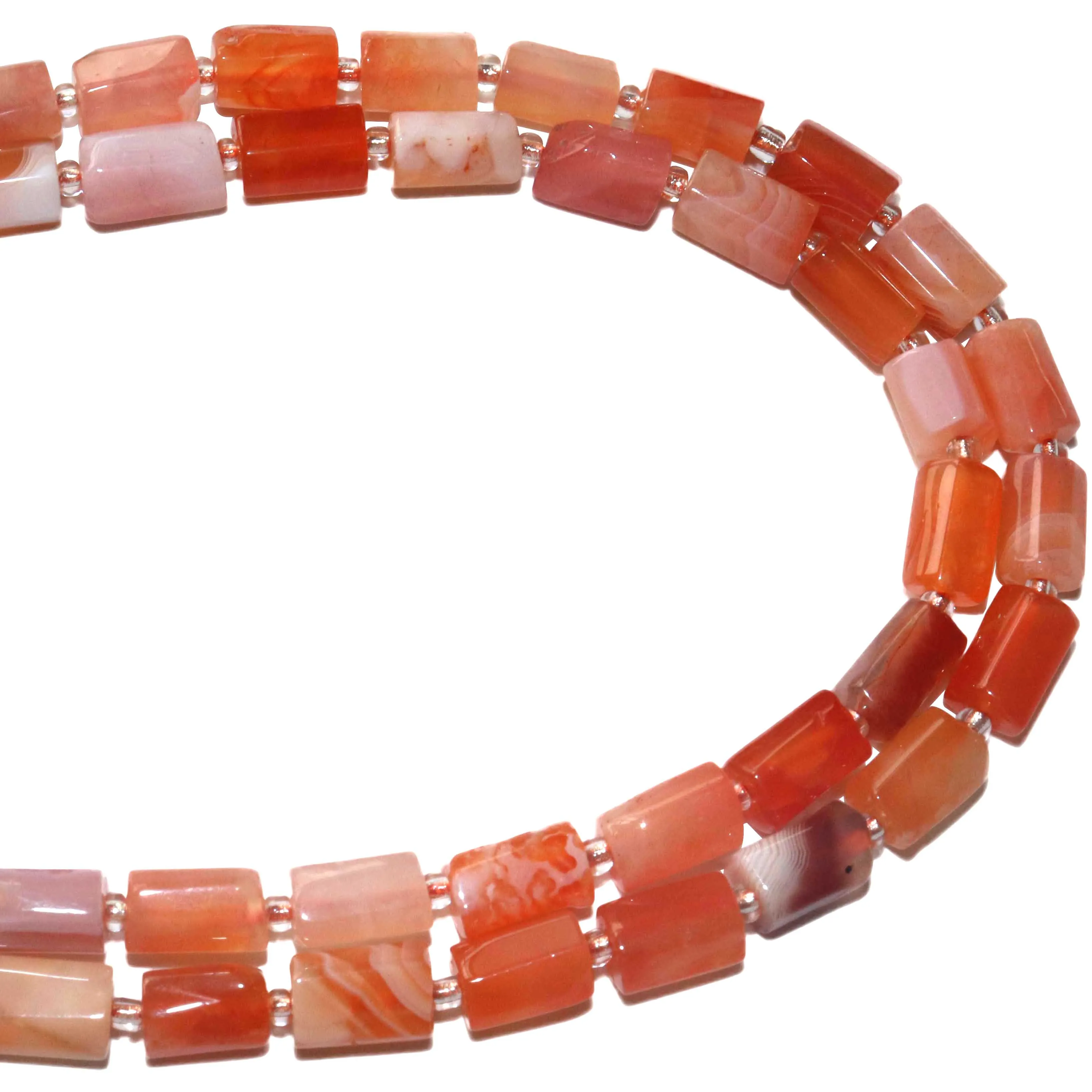 Граненые бусины из натурального камня оранжевого цвета в полоску полые