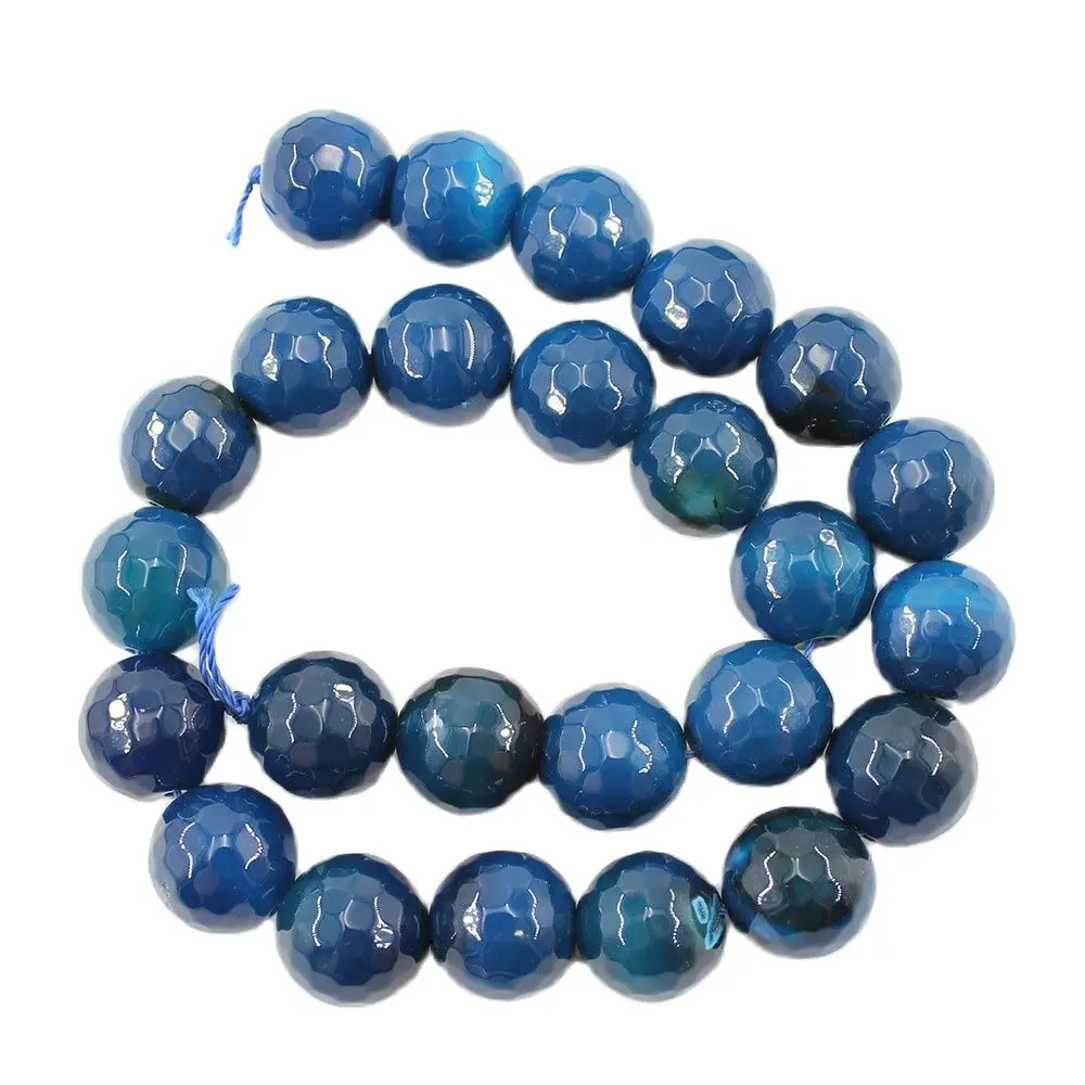 

APDGG Natural Stone 16MM Faceted Round Blue Agate Loose Beads 15" Strands For Necklace Bracelet Jewelry Making DIY