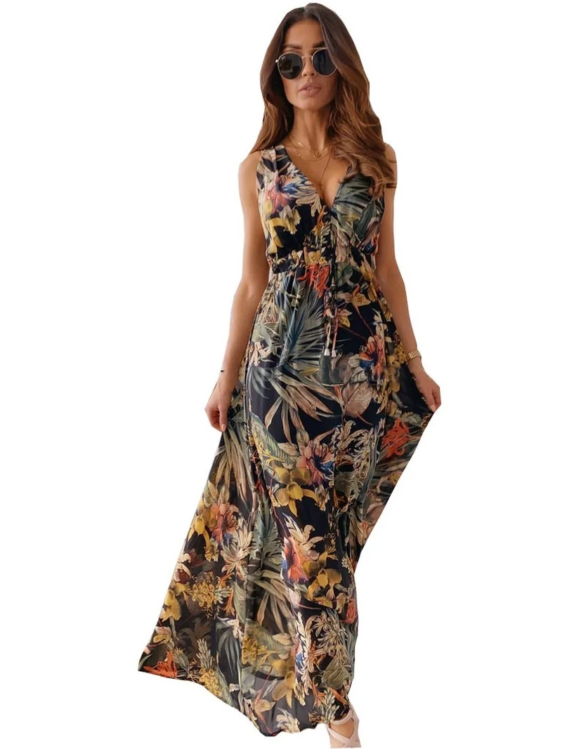 

2021 Amazon New Print Open Back Bandage Dress