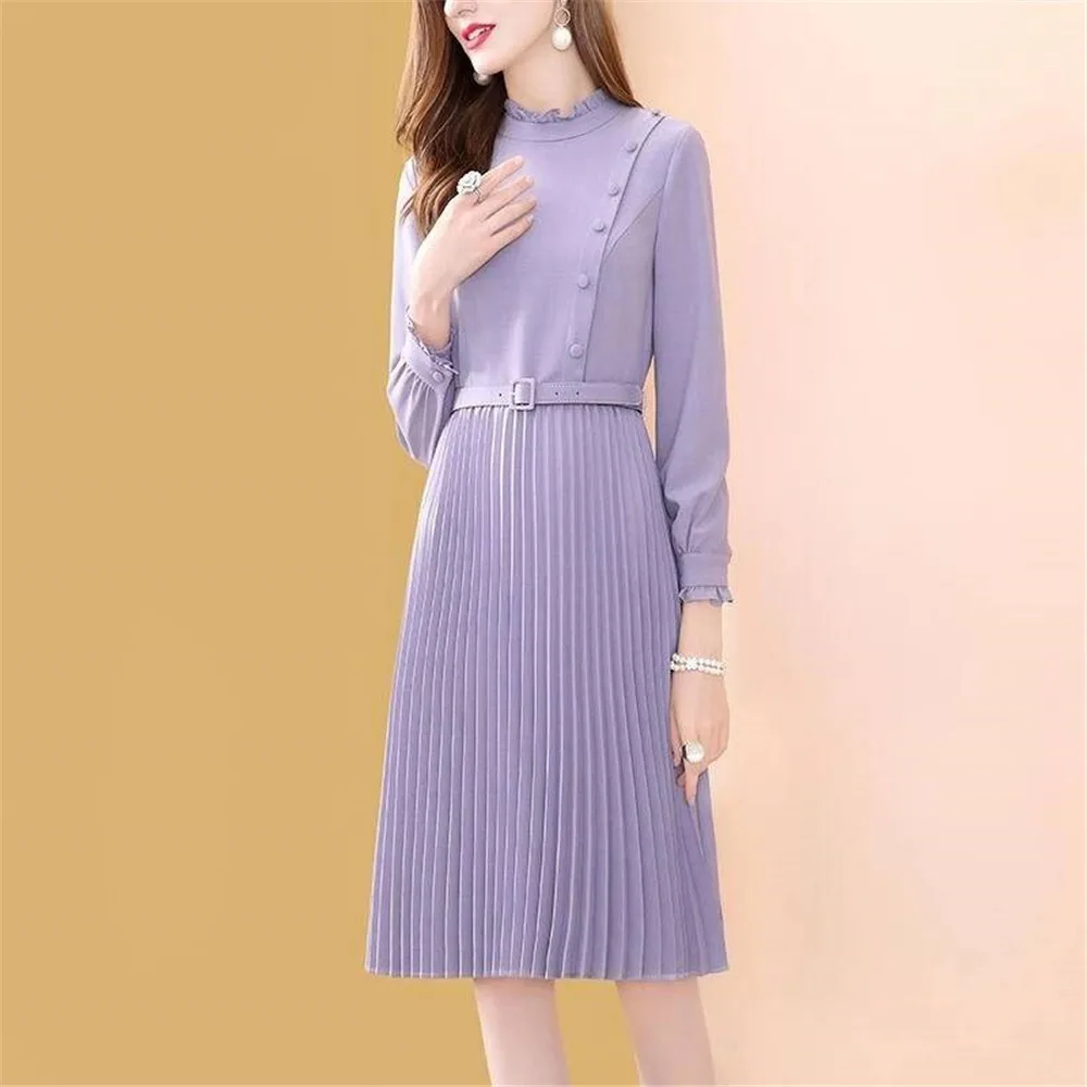 Женское платье весна осень зима Круглый ворот длинный рукав а силуэт элегантное