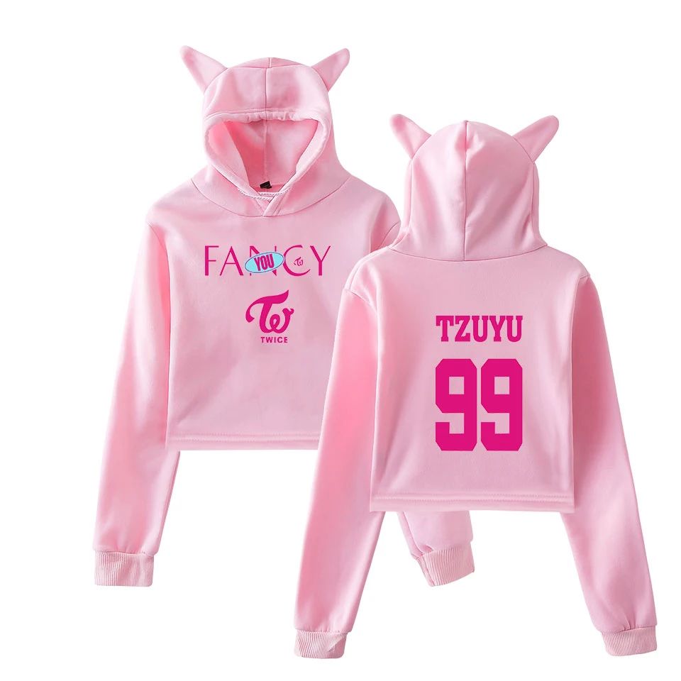 Twice Fancy Crop Топы женские Kpop модные толстовки с принтом корейский стиль два раза
