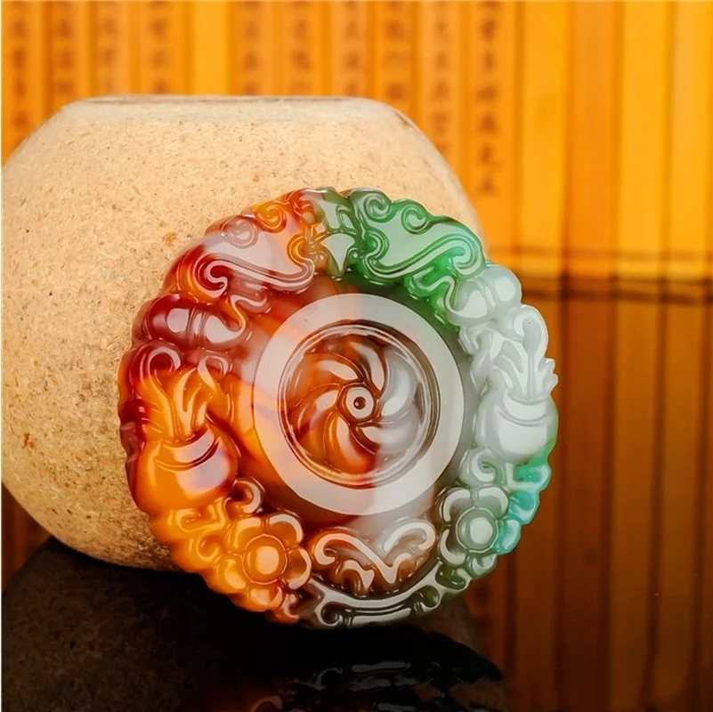 

Natural Jadeware Color Hand-carved Transit Brand Pendant Fashion Boutique Jewelry Women Multicolor Jade Necklace Popular Gifts