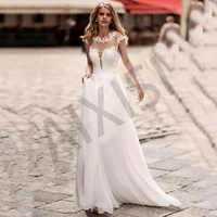 jasmine wedding dress o neck short sleeve illusion back simple bride vestido appliques a line pure love robe de mari%c3%a9e