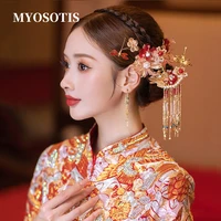 chinese wedding classical bridal xiuhe clothing headdress clear flowers tassel hair accessories