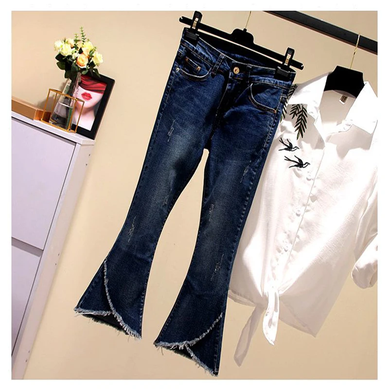 Женские джинсовые расклешенные брюки нестандартные джинсы женские корейские