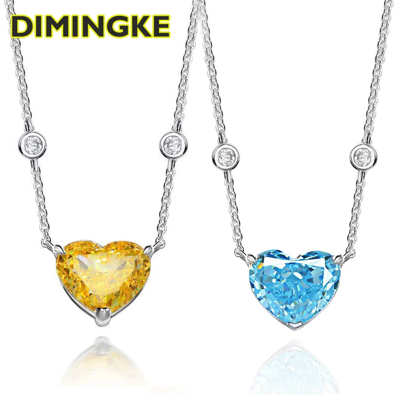 

DIMINGKE 10*12 Heart-shaped High Carbon Diamond Necklace 100% S925 Sterling Silver Fine Jewelry Wedding Party Lover Gift