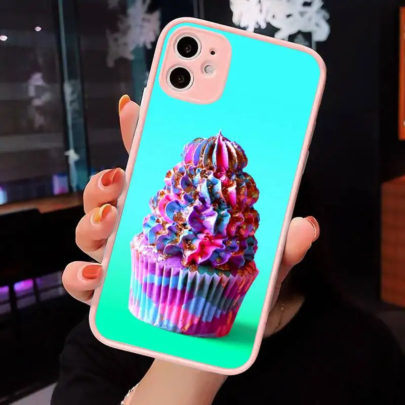 

Cupcake Food colorful dessert cute Phone Case Matte transparent For Pink iPhone 12 Mini 11 Pro XR XS Max 7 8 Plus X Back Cover