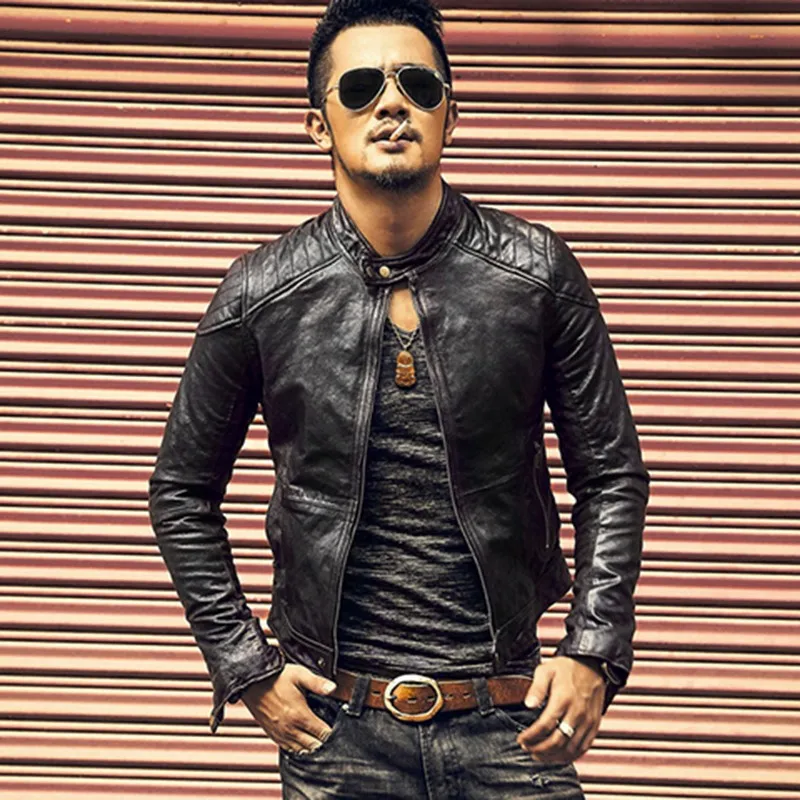 

Men Vintage Biker PU Leather Jacket Autumn Zipper Stand Collar Slim Short Coat Male Street Casual Motorcycle Outerwear M-3XL