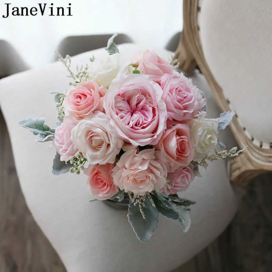 Pink Rose Peony Wedding Bouquet Artificial Flowers Champagne Bridal Hand Flower Fleur Artificielle Decoration