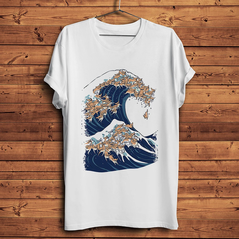 Фото Забавная футболка The Great Wave of Chihuahua dog мужская белая Повседневная Мужская в Забавная футболка The Great Wave of Chihuahua dog мужская белая Повседневная Мужская в
