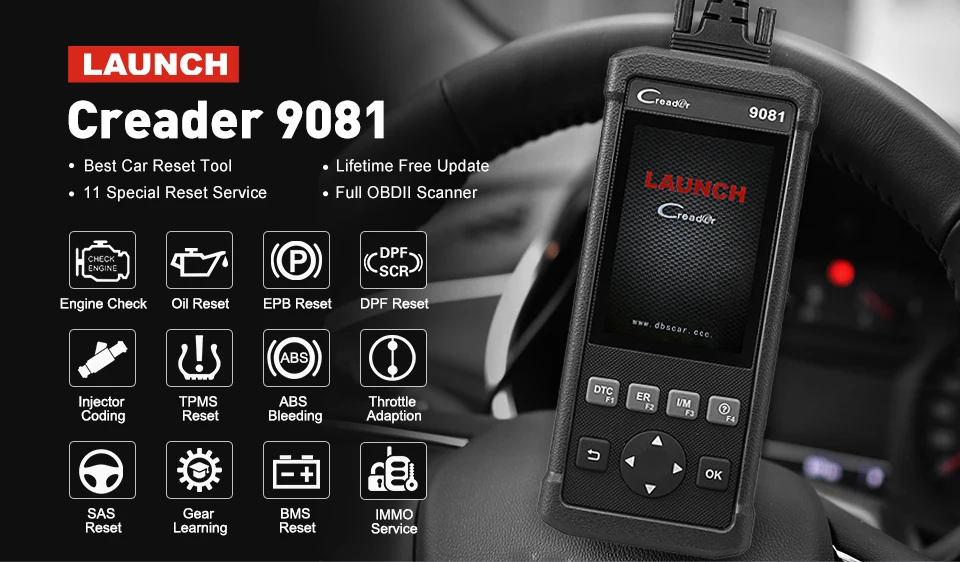 Launch CReader 9081 полный OBD2 сканер диагностический инструмент OBDII автоматический считыватель кодов ABS SRS масло EPB BMS SAS DPF двигатель CR9081 сканирующий инструмент