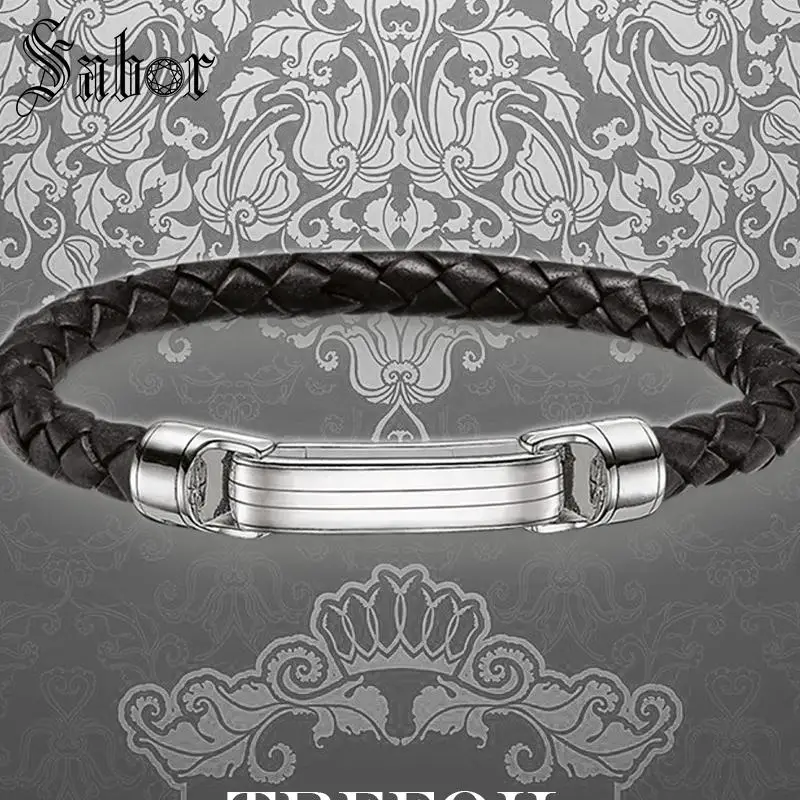Мужской плетеный кожаный браслет на весну Новинка серебристый цвет модные