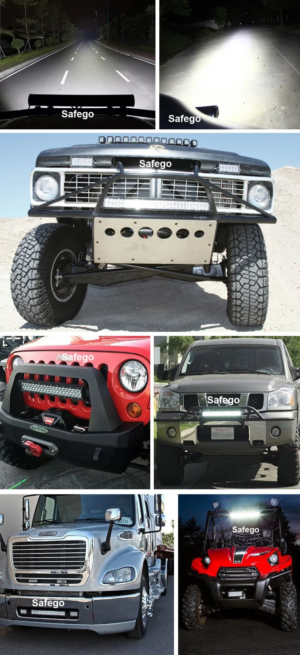 Safego 20 дюймов 126 Вт Светодиодный светильник для внедорожников 4X4 Светодиодный рабочий светильник для внедорожников грузовиков тракторов ATV 12 В/24 В 7800LM белый 6000K
