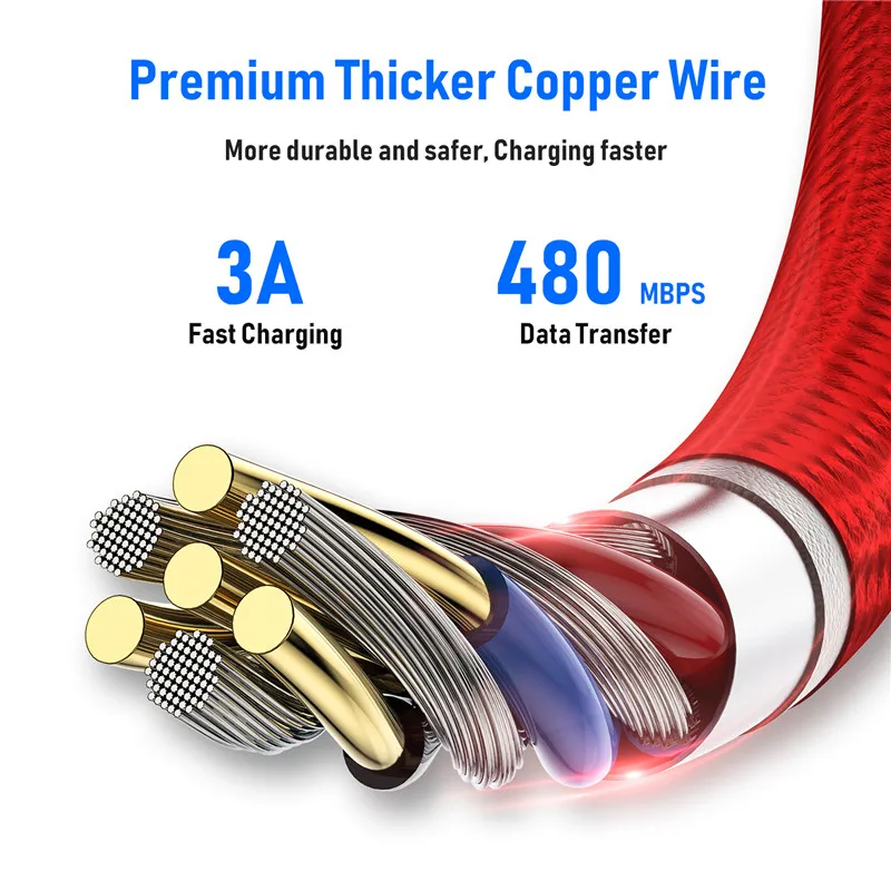 

NEW 3A LED Indicator Zinc Alloy Usb for iPhone 12 11 11Pro 11Pro Max XR XS Type C Fast Charger Cord for Samsung s20 s10