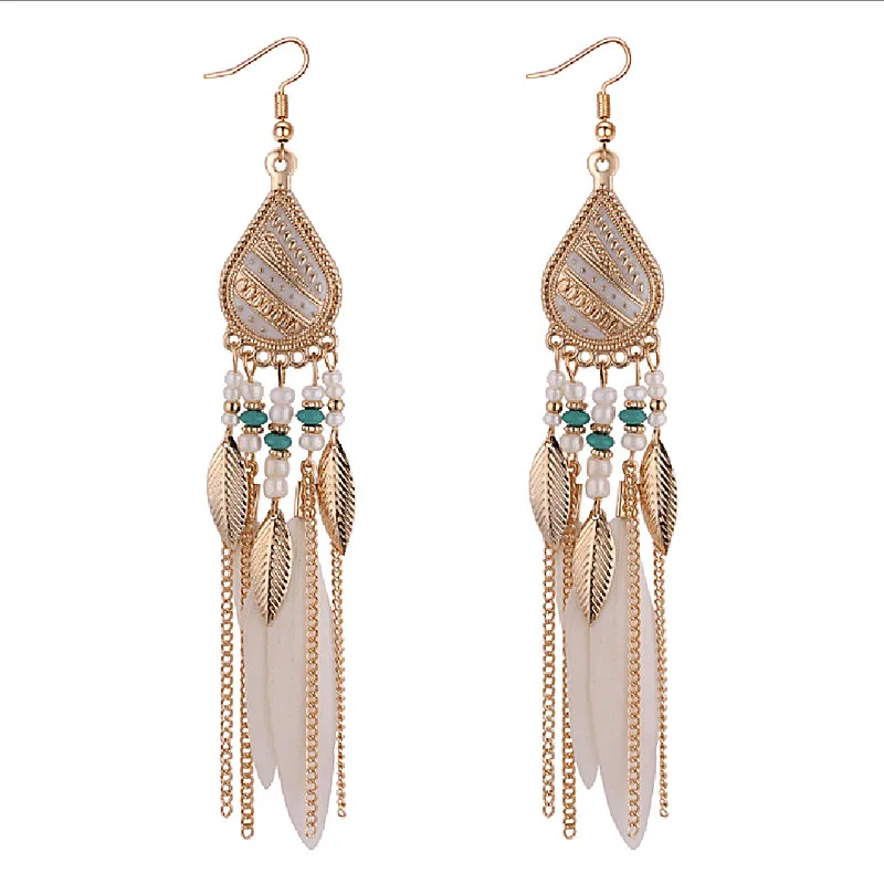 Модные длинные висячие серьги с кисточками в богемном национальном стиле
