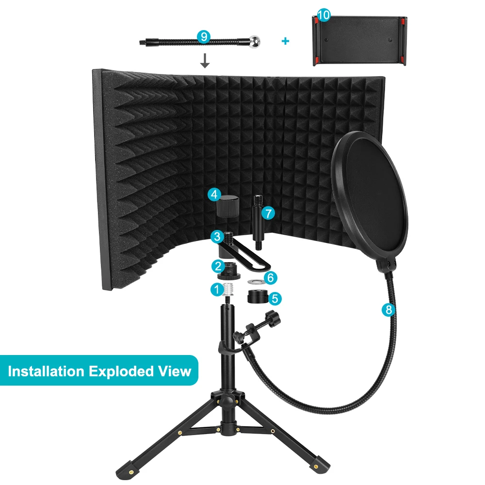 microphone isolation shield with tripod high density foam wind screen foldable isolation cover for microphone recording free global shipping