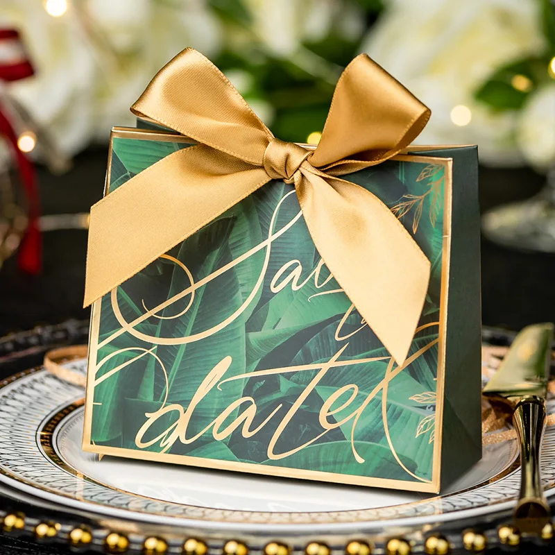 

50Pcs/100Pcs Luxury Paper Gift Bags with Ribbon for Wedding Baby Shower Birthday Party Business Sweets Candy Packaging Box
