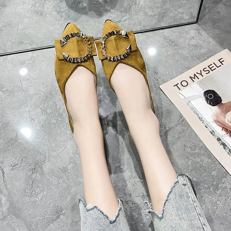 2021 Casual Woman Shoe Pointed Toe Shallow Mouth Female Footwear Knot All-Match Autumn Soft Flats Shoes