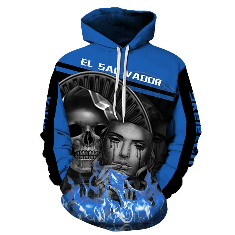 3d Skull Print Hoodie Long Sleeve Black Sweater Casual Sportswear Men's O Neck Pullover Street Oversized Clothes Hoodies Kids images - 6