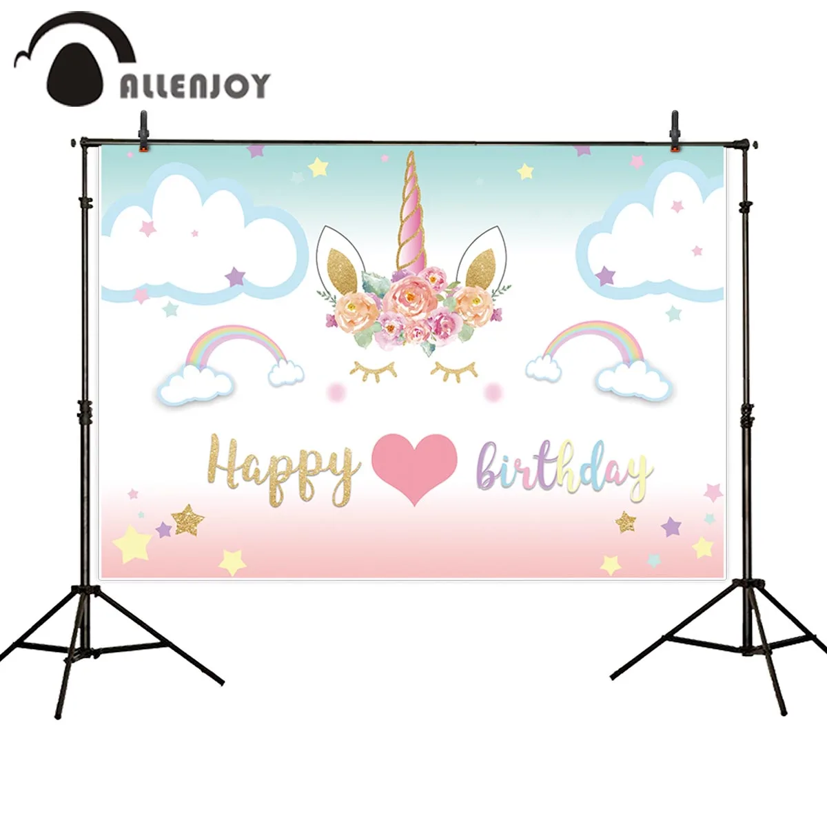 Allenjoy фон с единорогом 1st на день рождения облака цвета радуги цветочным рисунком