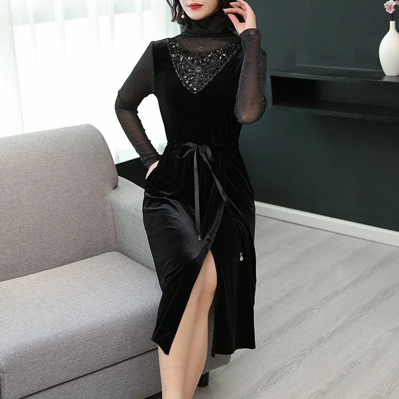 Новинка Осеннее элегантное женское платье новый стиль шикарная сетчатая