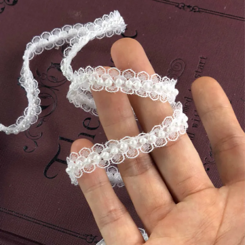 

1.2CM Wide Luxury White Tulle Beaded Lace Fabric Applique Guipure Ribbon Trim DIY Princess Clothing Wedding Sewing Accessories
