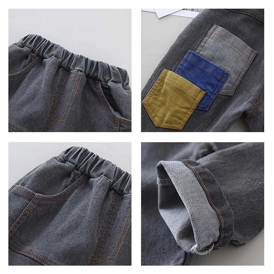 Детские джинсы с принтом алфавита Мягкие штаны из денима дырками для мальчиков и