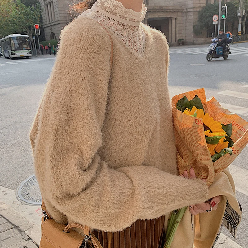 

High Collar Solid Bottoming Shirt Women'S Simplicity Net Yarn Long Sleeves Women Hollow Lace Lace Top Ladies 2021