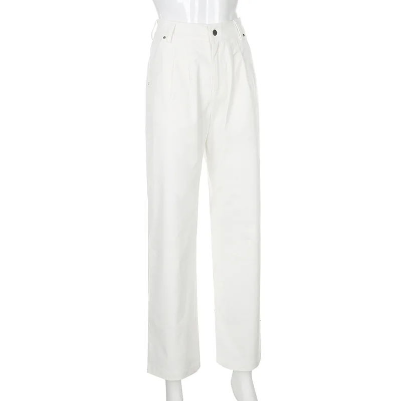 

Fashion Trend Women Pants Straight Wide Leg Long Trousers High Waist Solid Relaxed Fit Denim Pants Casual Bottoms Streetwear