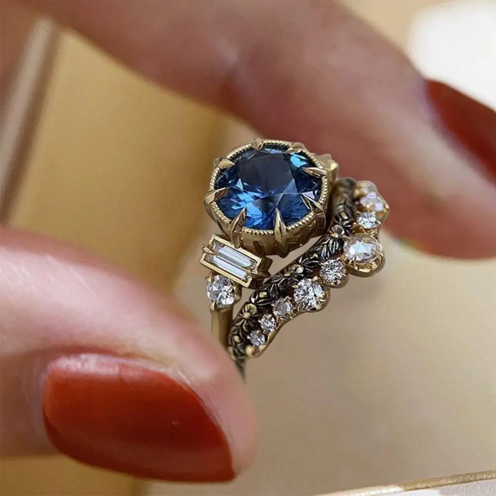 Роскошные круглые синие свадебные кольца для женщин обручальное кольцо с