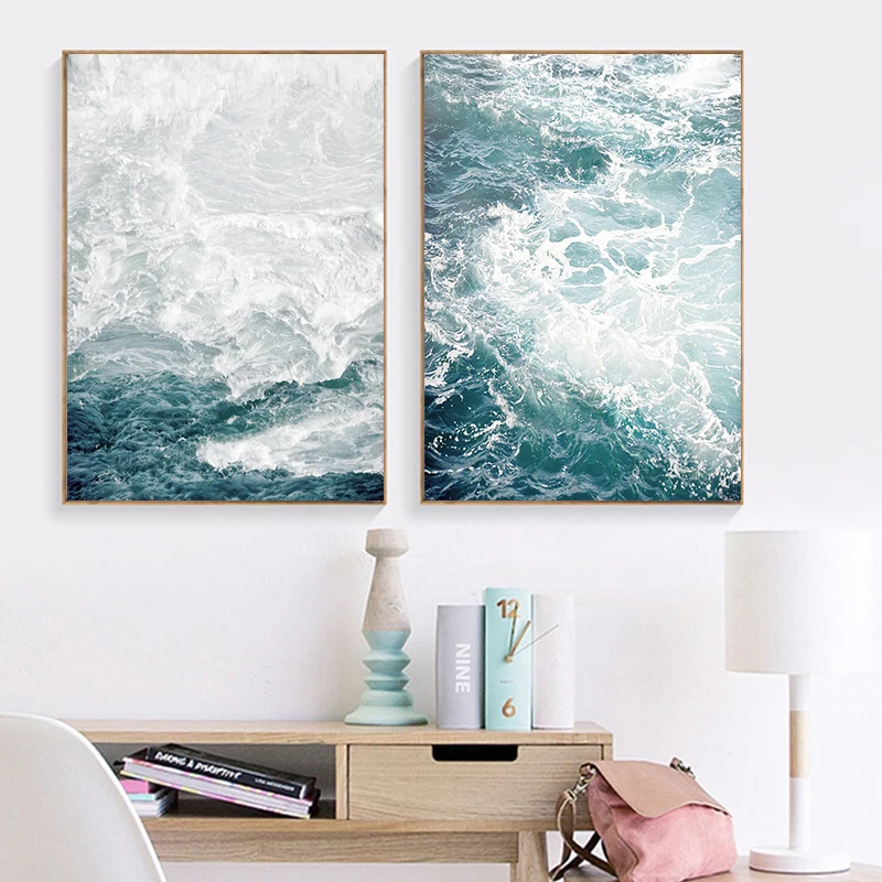 

Beach Landscapes Wall Art Ocean Wave Canvas Painting Seascapes Posters and Prints Light Green Pictures for Living Room Decor
