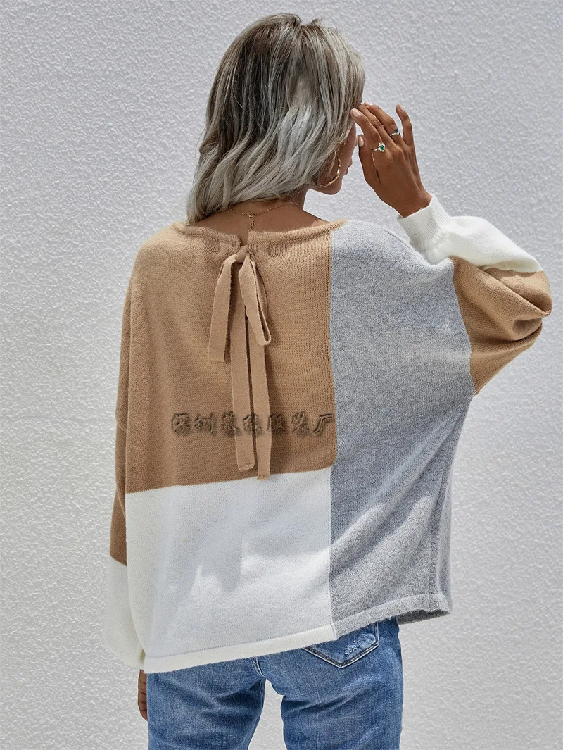 

Женский вязаный свитер с поясом, однотонный пуловер с круглым вырезом, Осень-зима 2021