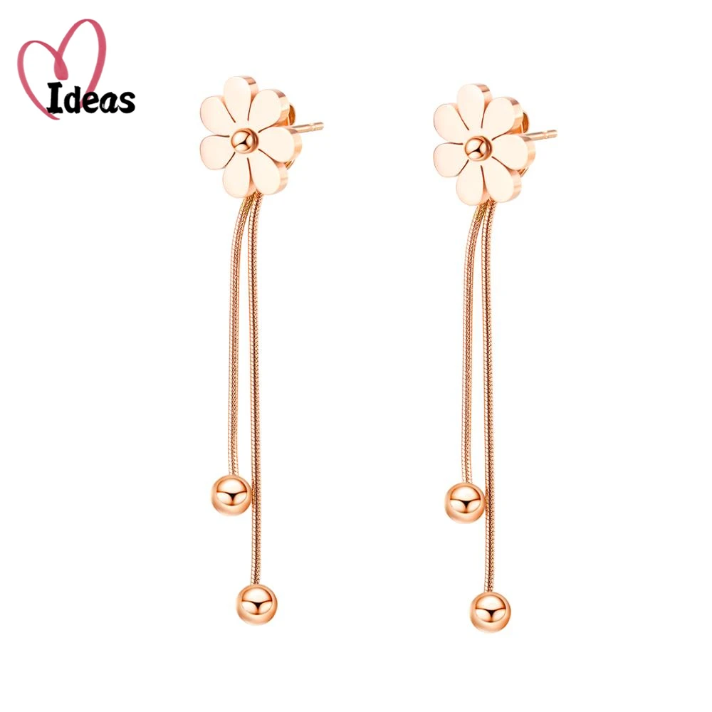 

Trendy Titanium Stainless Steel Daisy Flower Tassel Earrings For Women Girls Creative Chain Dangle Earring Jewelry