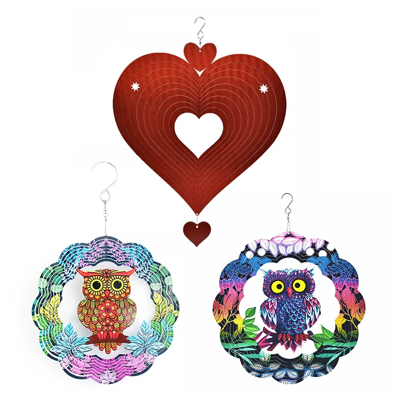 

3D Love/ Owl/ Wind Spinner Handicraft Rotating Ocean Wind Chimes Wall Hanging Garden Balcony Yard Decor Ornaments Parents Gifts