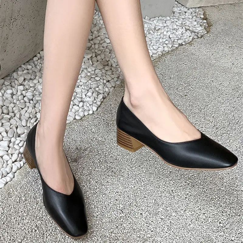 

MORAZORA 2021 New Arrival Women Pumps Genuine Leather Ladies Office Dress Shoes Summer Shallow Single Shoes Black Beige