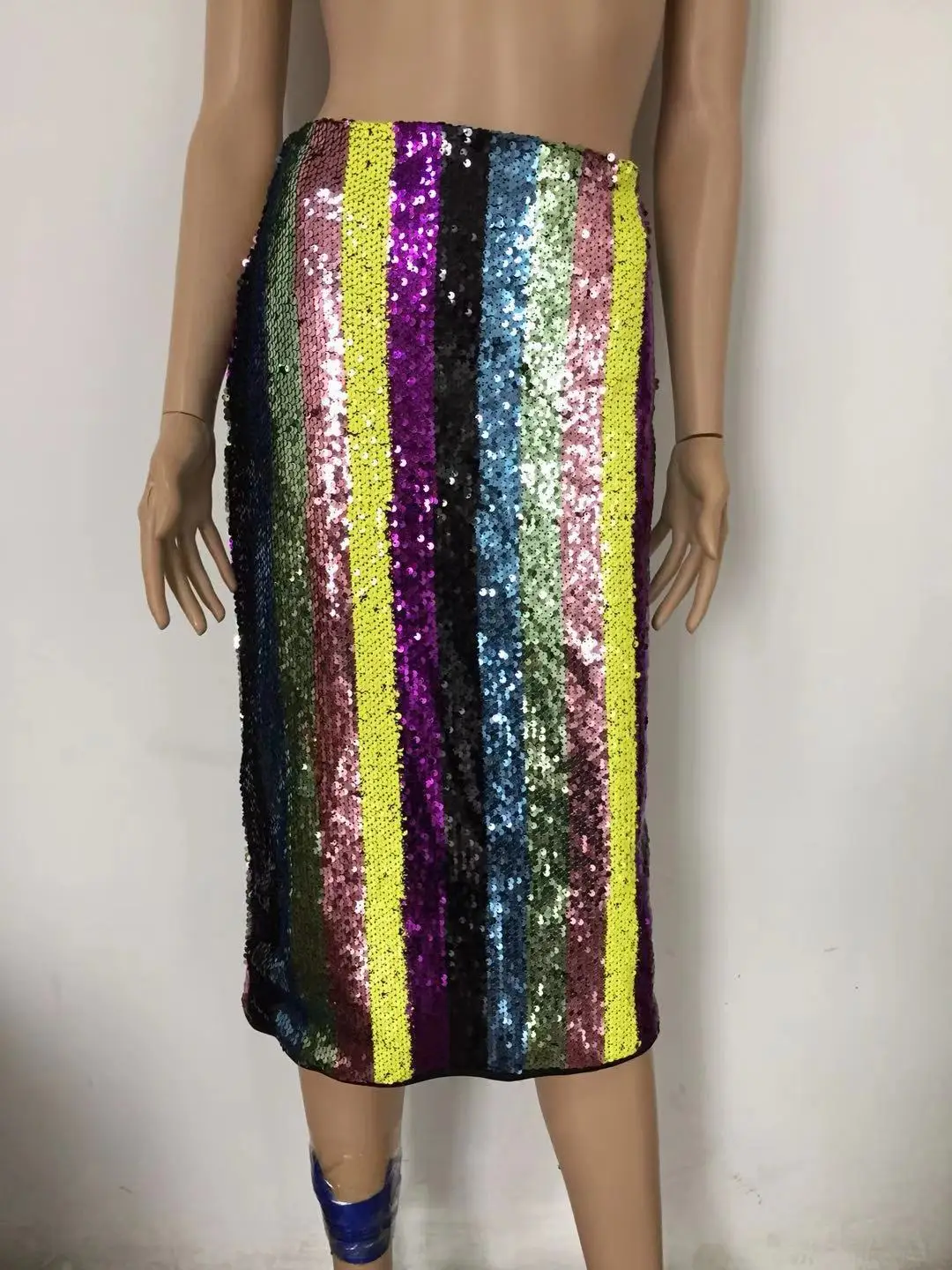 Женская одежда SKMY блестящая Клубная облегающая юбка в полоску с блестками и