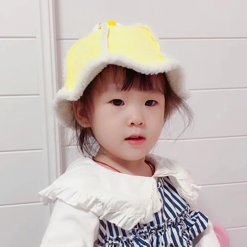 New 2-5T Baby Bucket Hats Plus Velvet Autumn Winter Warm Toddler Cartoon Caps Boys Girl Reversible Sun Headwear | Детская одежда и