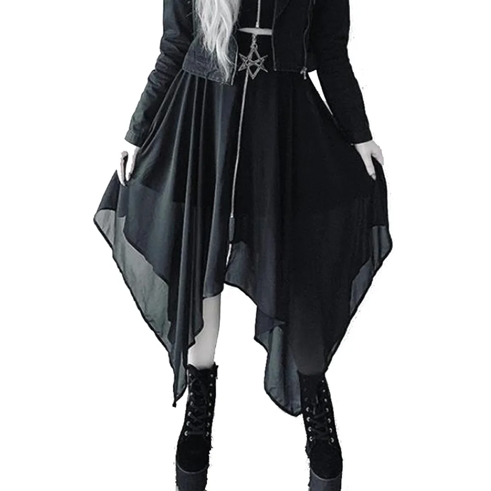 

Юбка женская шифоновая с завышенной талией, ассиметричная пикантная юбка в готическом стиле, уличная одежда в стиле панк, черный цвет, на ле...