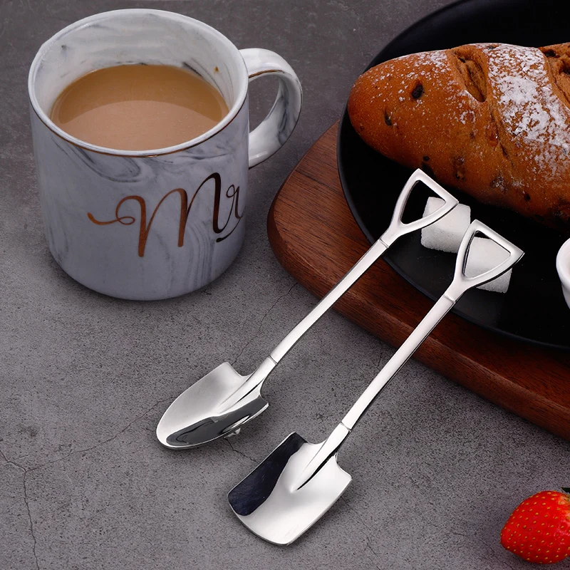 

4 Pcs/Set Cute Shovel Spoon 18/8 Stainless Steel Coffee Spoon Tea Ice Cream Dessert Scoop For Kids Kitchen Accessories