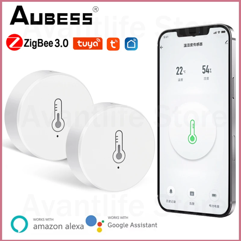

Умный датчик температуры и влажности Aubess Tuya ZigBee, хаб шлюза Zigbee через Alexa Google Home для умного контроля жизни