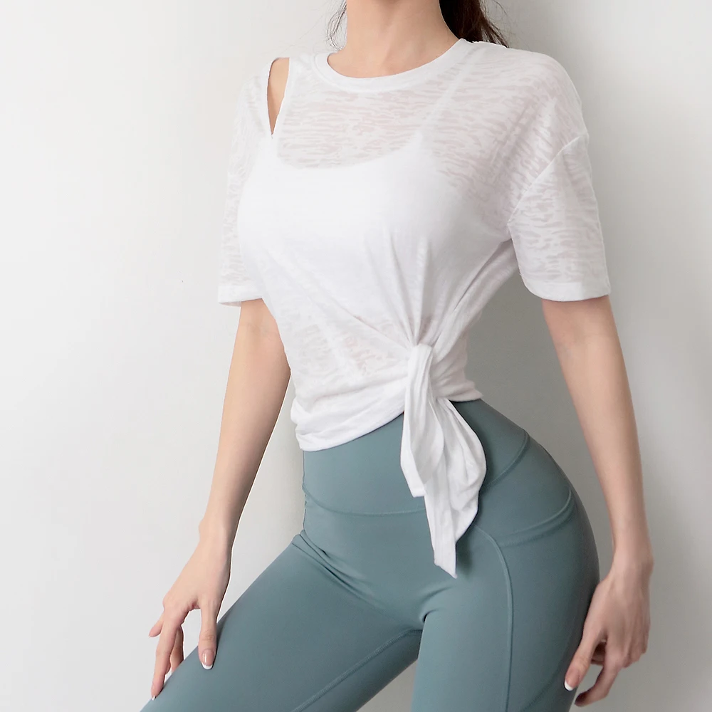 

Side Split Breathable Quick Dry Running Fitness Shirt Loose Yoga Top Women Short Sleeve Gym Tops Sports T-Shirt