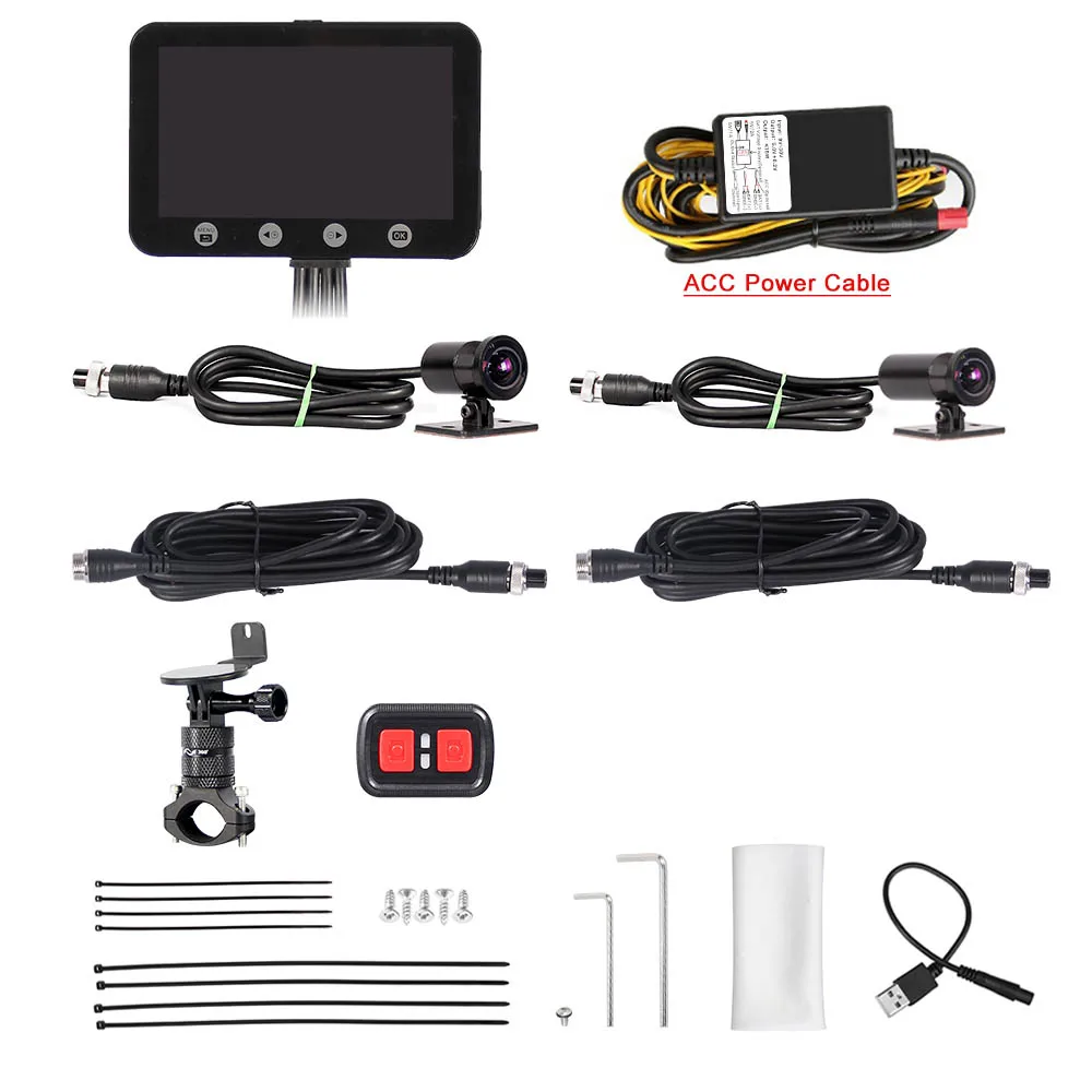 ACC Power Cable Двойной объектив Full HD 1080P мотоцикл Dash камера Автомобильный видеорегистратор система WiFi 4,5 ''lcd полный корпус водонепроницаемый объектив переднего и заднего вида - Название цвета: ACC Power Cable