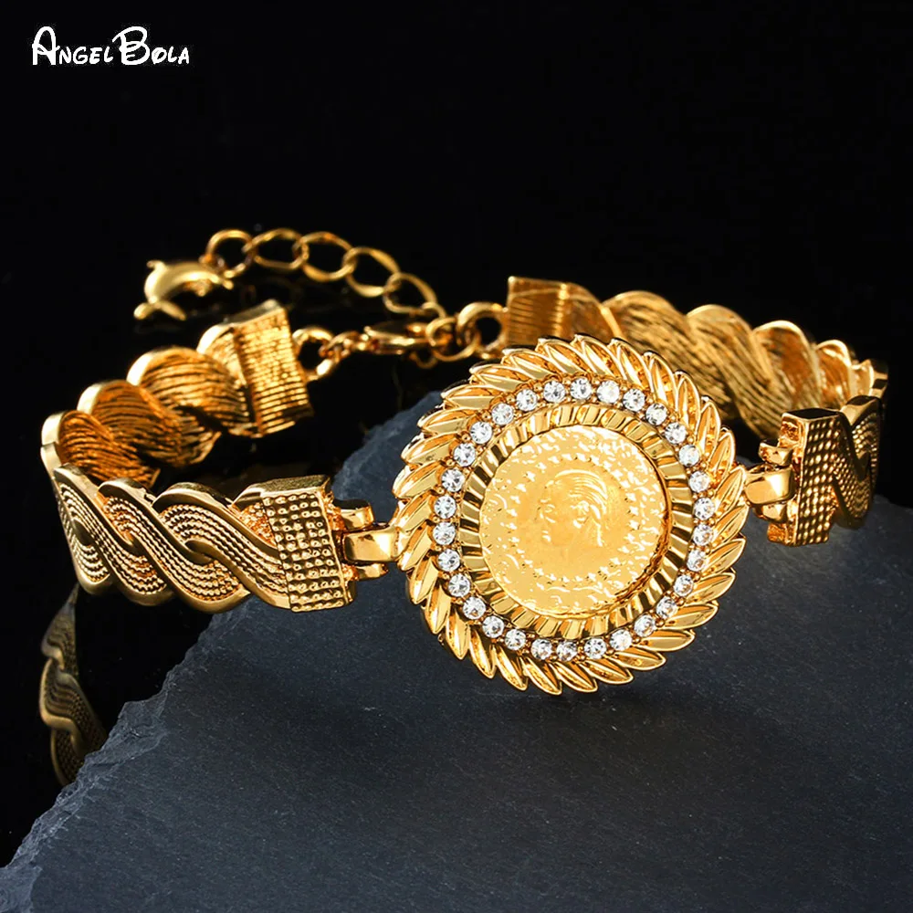 Модный мусульманский круглый портрет Золотые кристаллы женский браслет с