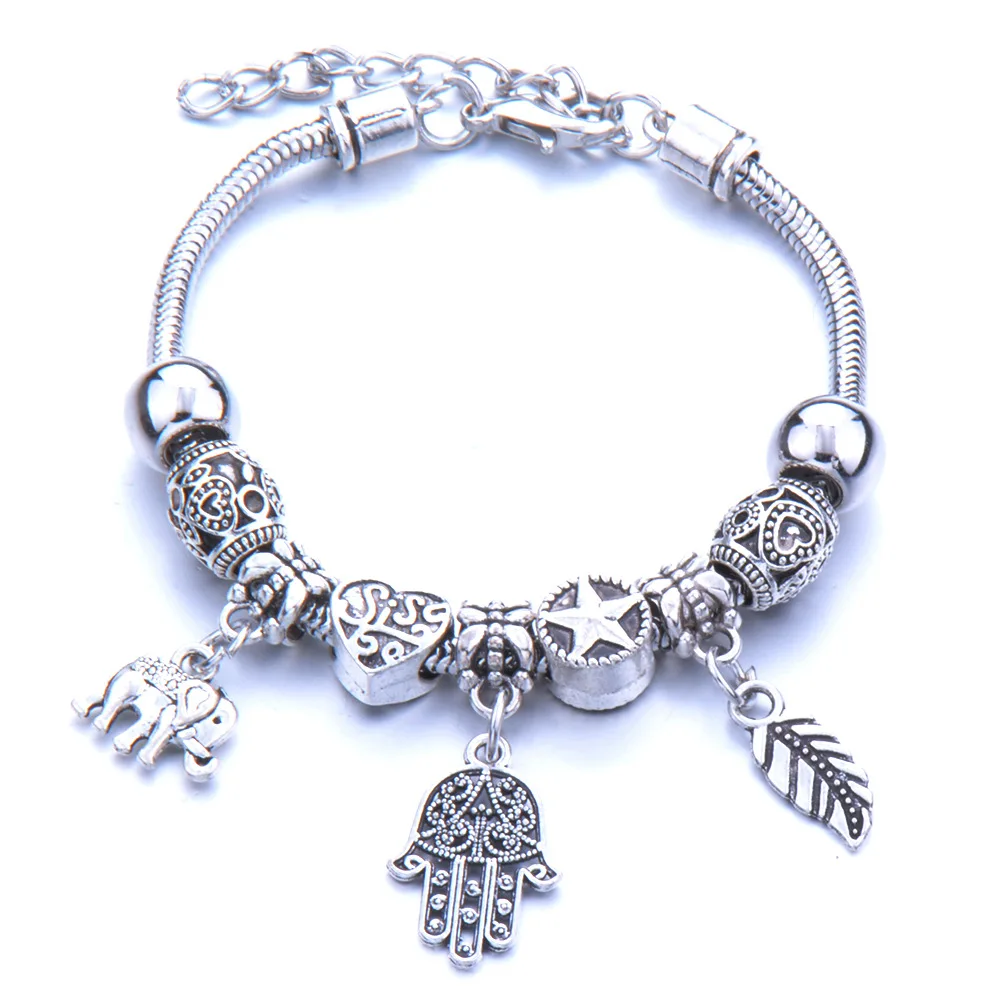 

2021 latest alloy hollow pattern couple girl can open beaded bracelet lobster clasp animal bead bracelet Pandora-style