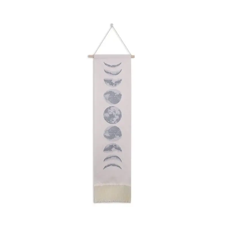 

Wall Hanging Tapestry Handmade Growth Cycle Of the Moon Cotton Linen Tassels Blanket for Home Decor Apartment Dorm Room Ornament