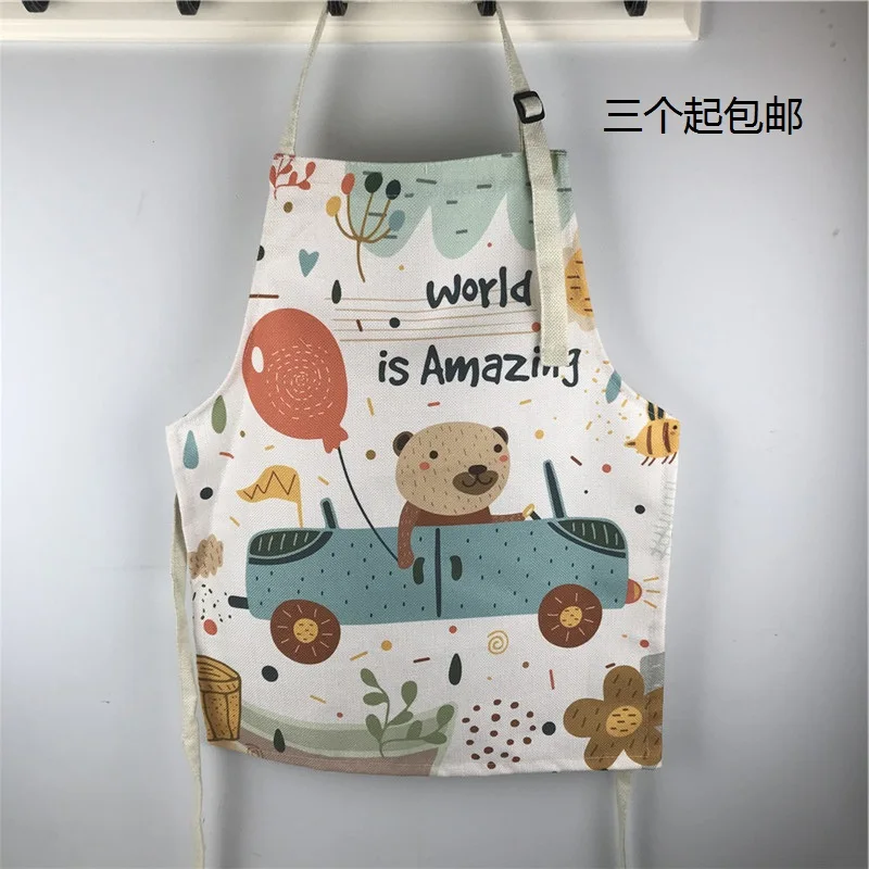 Экологичный плотный Детский фартук из хлопка и льна Мультяшные Кухонные фартуки